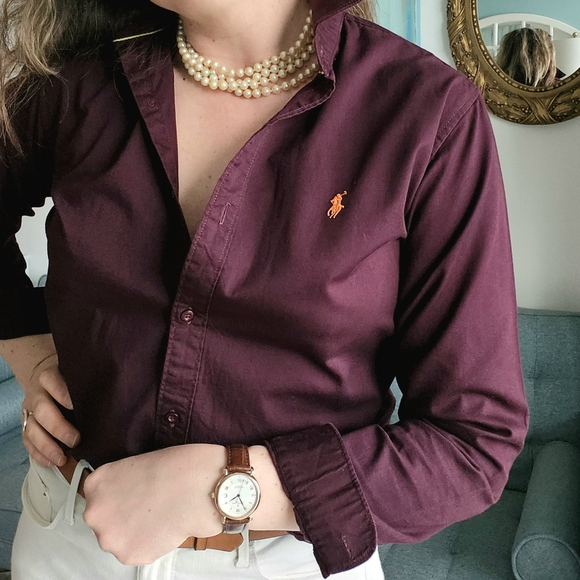 Ralph Lauren Burgundy Custom Fit Button-Down Shirt - Picture 5 of 11